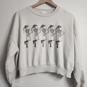 Altar'd State Crop Top Crew Neck Sweatshirt Cowboy Skeletons